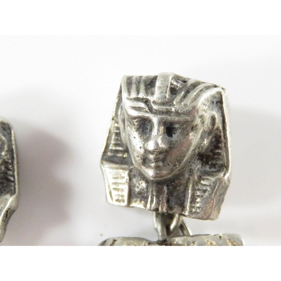 Art Deco King Tut Egyptian Revival 900 Silver Cufflink Set with Chain Linked Mum - Picture 5 of 8